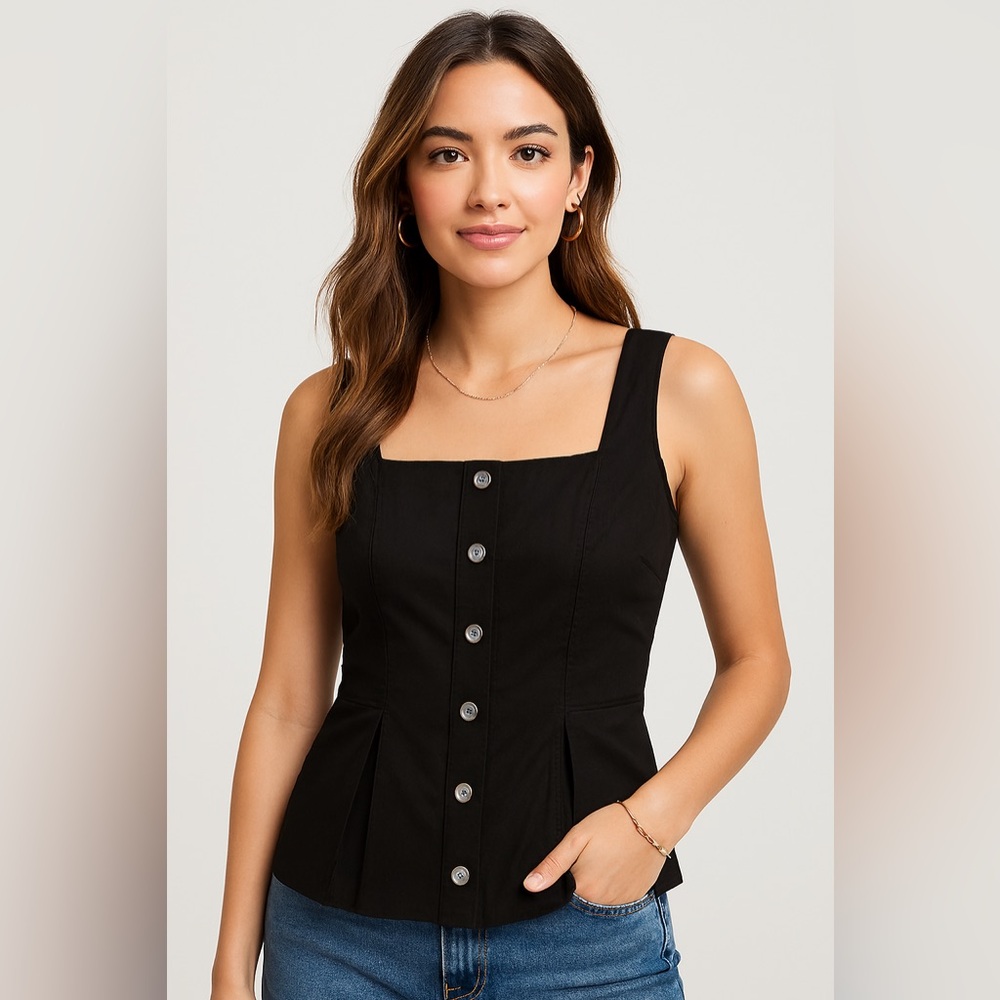 J Crew Factory NWT Sleeveless Button Up Peplum Top in Black in Size 4